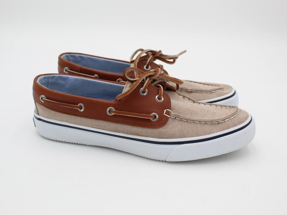 Sperry Top Sider Boat Shoe Mens 10 Tan Canvas Leather Preppy Casual Coastal